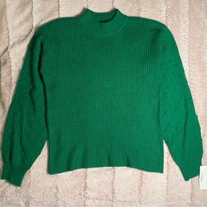 NWOT CeCe Green Puff Sleeve Bobble Ribbed Sweater, Size Small